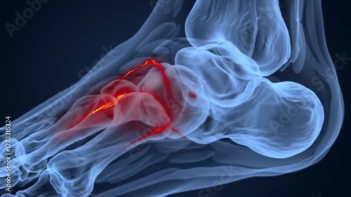 Animated Foot XRay Showing Plantar Fasciitis Inflammation and Pain