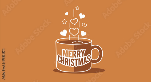 Cozy merry christmas mug with hearts and stars emanating warmth and festive cheer