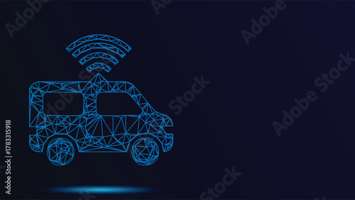 Geometric Van with Wifi Symbol Illustration - Network Connectivity Concept Modern Design Transportation Technology Digital Communication Wireless Connection Data Transfer