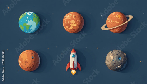 Flat colored planet illustration on a plain background 