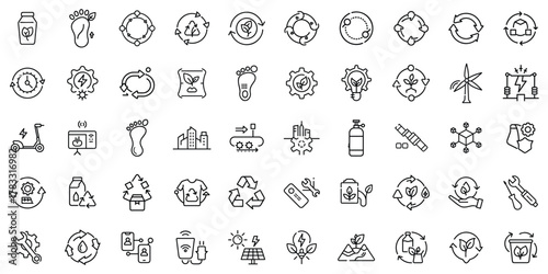 A collection of eco-friendly icons representing sustainability and renewable energy.