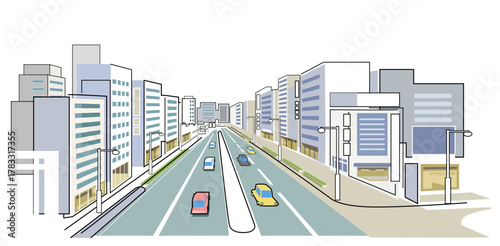 簡素に描いた都会の街並み