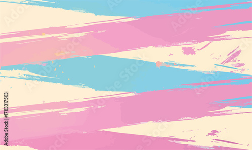 Pintura abstrata com pinceladas em tons pastel de rosa e azul sobre fundo bege, evocando suavidade.