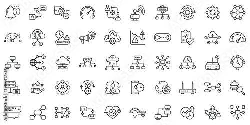 A diverse collection of simple line icons representing technology, service levels, and connectivity.
