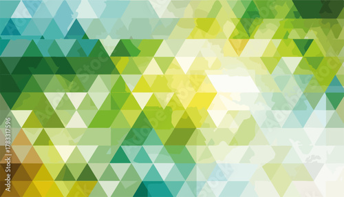 Abstrato padrão geométrico com triângulos coloridos em tons verdes e azuis com luz suave.