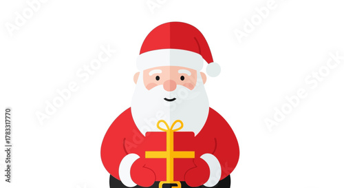 Jolly Santa Claus character holding a festive gift box, ready to spread holiday cheer and bring joy to all