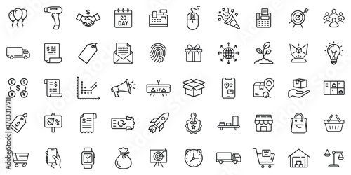 A collection of diverse icons representing business, technology, and development themes.