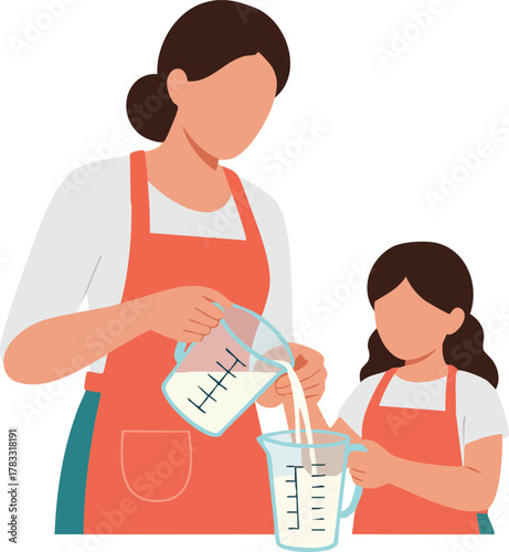 Vector Illustration of Cooking Mother and Child in Modern Minimalist Style with Warm Color Palette