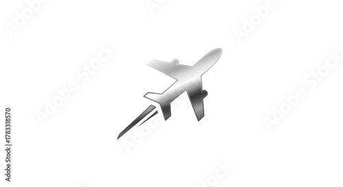 Sleek silver airplane soaring through the sky leaving a dynamic trail, symbolizing travel and speed