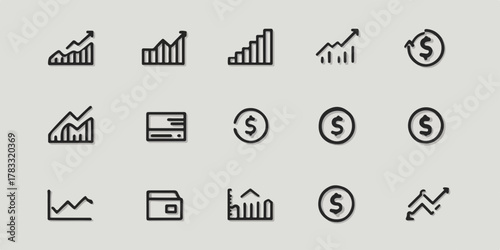 Eine Sammlung von Vektor-Icons, die Finanzen, Wirtschaft und Wachstum darstellen, ideal für Designprojekte und Präsentationen.