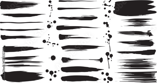 Wallpaper Mural Black Ink Brush Stroke and Splatter Elements white Torontodigital.ca