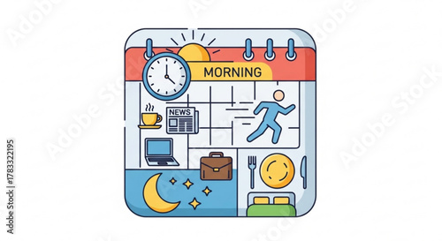 Daily routine calendar schedule planner for morning, work, and night activities and event planning concept