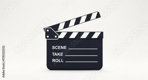 Clapperboard movie production film slate scene take roll action cinema industry filmmaking tool equipment 100