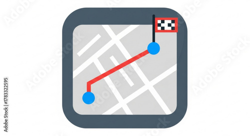 Route planning gps navigation app icon with map and destination flag for travel and location services