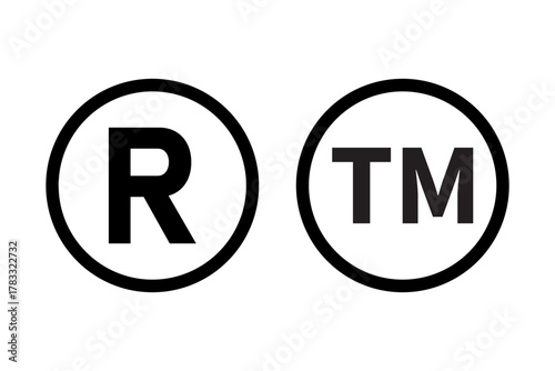 Registered symbol and trademark symbol icons. R and tm in circle isolated on white background.