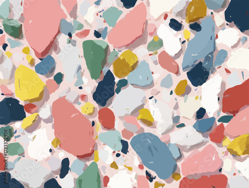 Abstrakte bunte Terrazzo-Muster mit unregelmäßigen Steinstücken für ein modernes Design