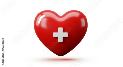 Red heart with medical cross symbol for healthcare and donation concept for charity and love and care