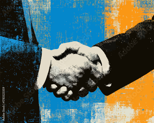 Zwei Hände schütteln sich als Zeichen von Vertrauen und Partnerschaft in einem abstrakten Stil.