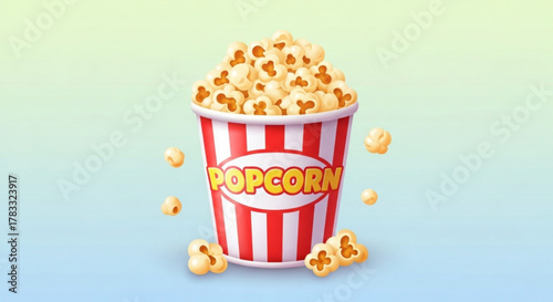 Delicious popcorn in a striped bucket cartoon style perfect for movie night snack and treat illustration