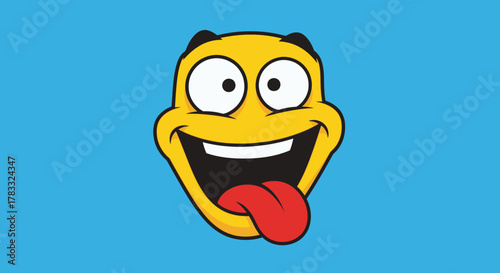 A funny yellow cartoon face with wide eyes and a big open mouth sticking its tongue out.