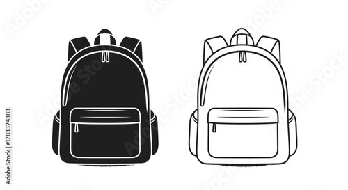 Two backpacks, one black and one white, side by side, showcasing the design and shape.