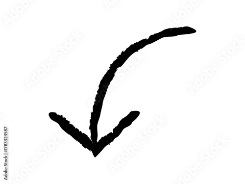 手描き風　曲がった　左下向き　矢印　黒