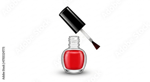 Red nail polish bottle with brush manicure beauty cosmetic fashion glamour style salon fingernails care product