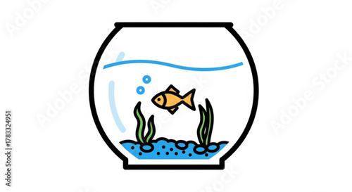 Cartoon goldfish in a fishbowl aquarium with plants and bubbles perfect for children and hobbyists alike