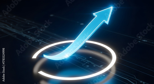 A glowing arrow within a circular loop symbolizes forward momentum and continuous improvement in digital transformation 75275163 1