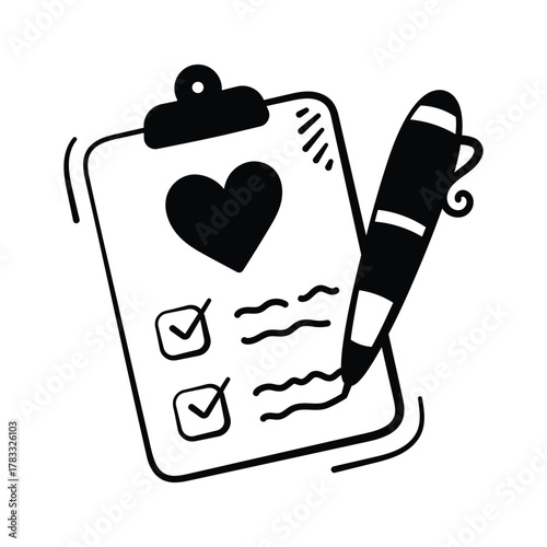 Wishlist clipboard with heart for saving favorite shopping items