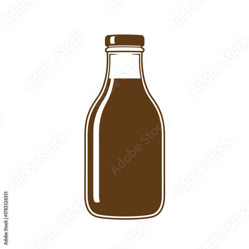 A vintage art illustration of a brown bottle with a cap isolated on a white background