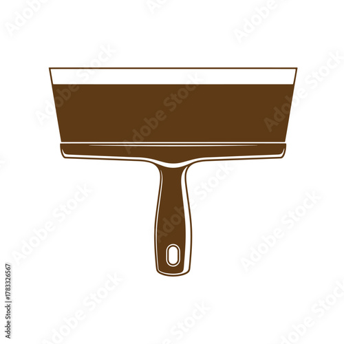 A vintage art illustration of a brown plastering trowel on a white background