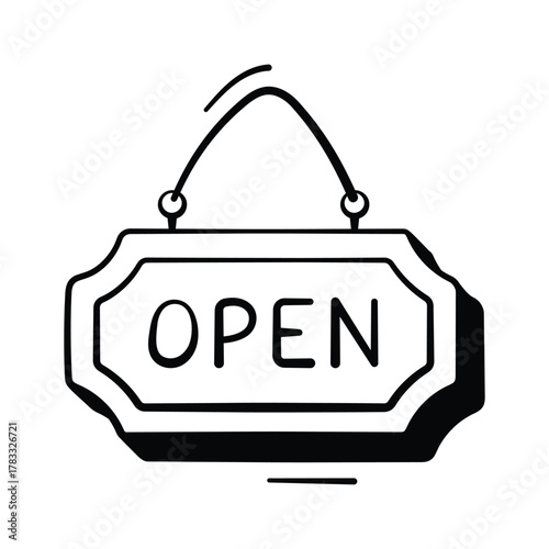 Business availability and store opening, open sign hand drawn icon
