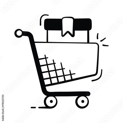 An eye catching hand drawn icon of shopping cart, online purchase and product order