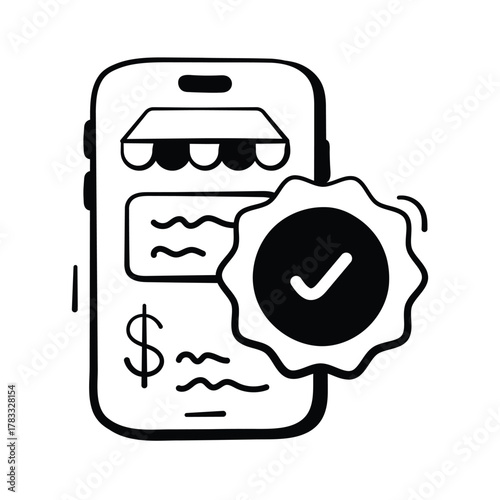 Hand drawn mobile phone icon for ecommerce apps and online purchases