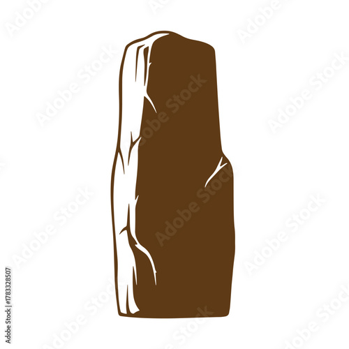 Brown rock stone element of vintage art style with white outlines on isolated background