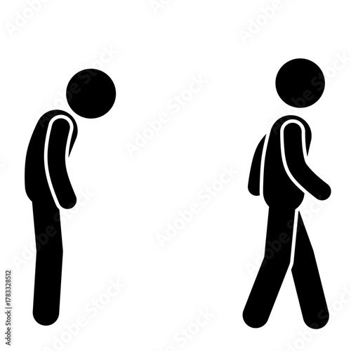 Lonely stick figure standing alone in sadness.