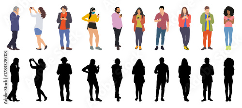 People using phones collection vector silhouette collection