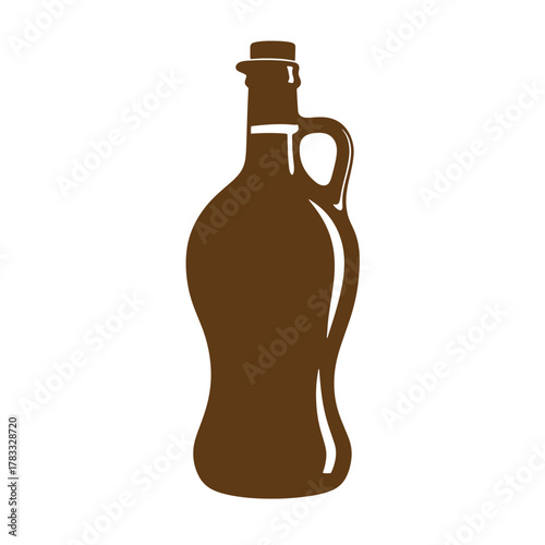 Brown vintage art illustration of a decorative jug with handle and cork stopper