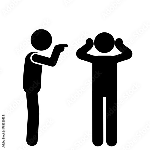 Stick figure covering both ears in frustration.