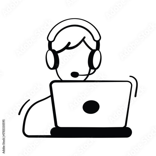 Customer service and ecommerce support doodle style icon