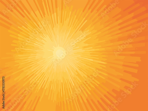 Fondo abstracto de rayos de sol vibrantes y energéticos en tonos naranjas y amarillos brillantes.