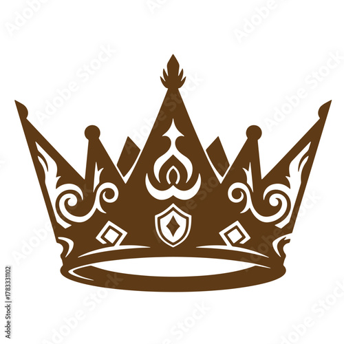 Elegant brown vintage art crown design with ornate details and royal symbols