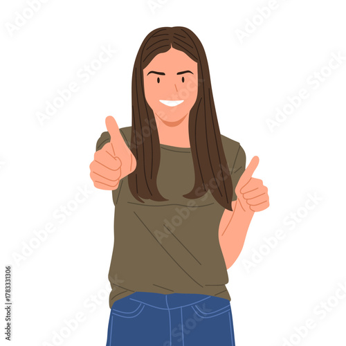young woman showing different hand gestures and facial expressions, various emotions and signs, flat vector illustration on white background.Good for education,sticker,poster,template and more