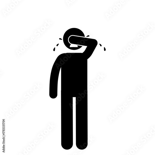 Stick figure crying sad emotion illustration.