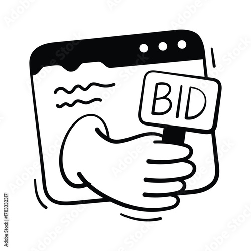 Creatively designed amazing doodle icon of online bidding, auction