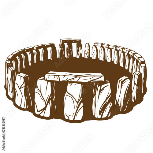 Illustration of stonehenge a prehistoric monumental site in a vintage art style