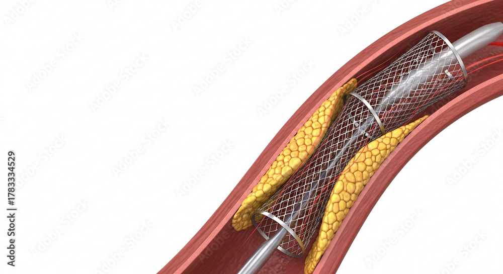 Obraz premium Coronary Stent Opening Blocked Artery — 3D Medical Illustration