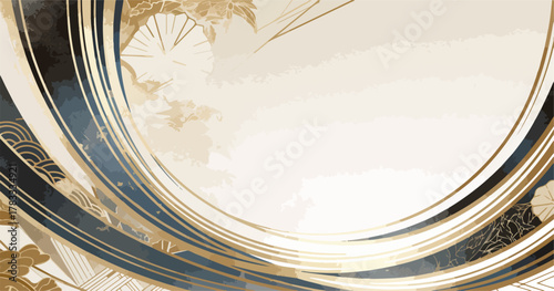 Elegante sfondo astratto con motivi dorati e blu scuro, ispirato all'arte giapponese.