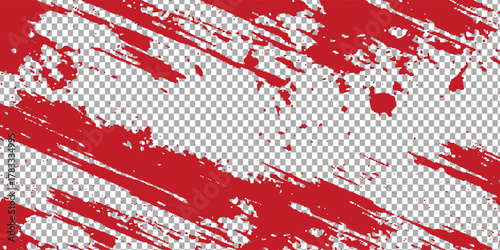 Red torn paper with torn edges isolated transparent background with shadow effect in horizontal banner design.ripped horizontal paper strip